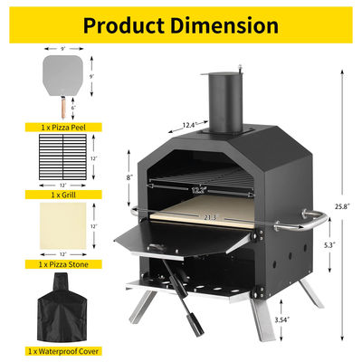 Waterproof Cover Custom Logo 12" Camping Outdoor Baking 2 Pizzas Chicken Charcoal Pizza Oven with Chimney Lid Peel Stone