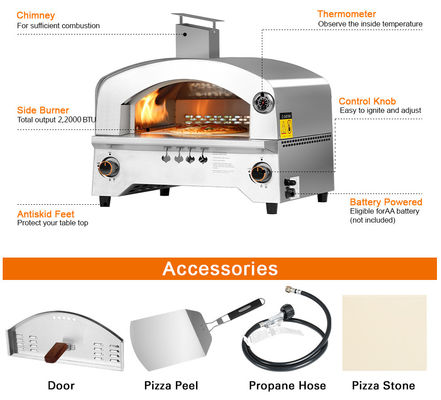 12 Inch Outdoor Backyard Pizza Maker with Stainless Steel Propane Gas Oven Durable