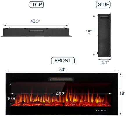 Household Linear Fireplace with Overheating Protection and Decorative Artificial Flame