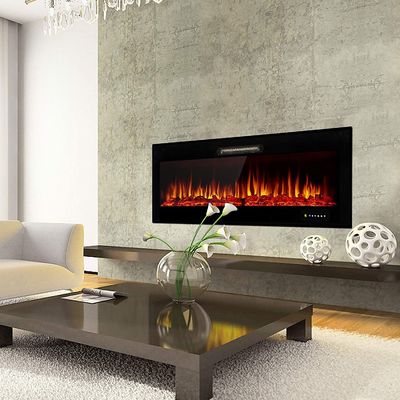 Household Linear Fireplace with Overheating Protection and Decorative Artificial Flame