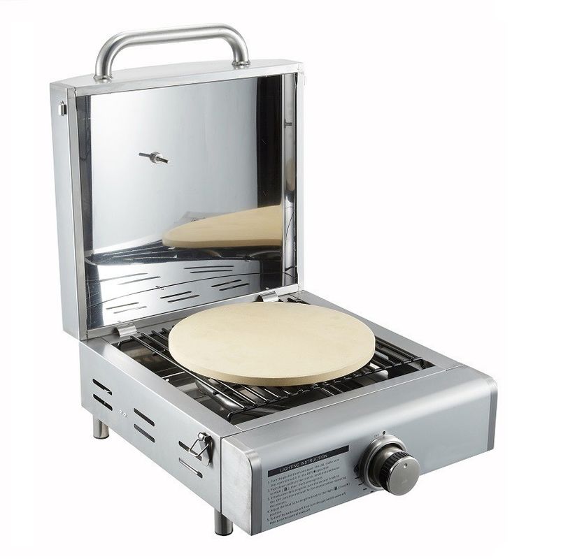 Rotisserie Roaster Propane Grill with Tabletop Pizza Maker and Stainless Steel Housing