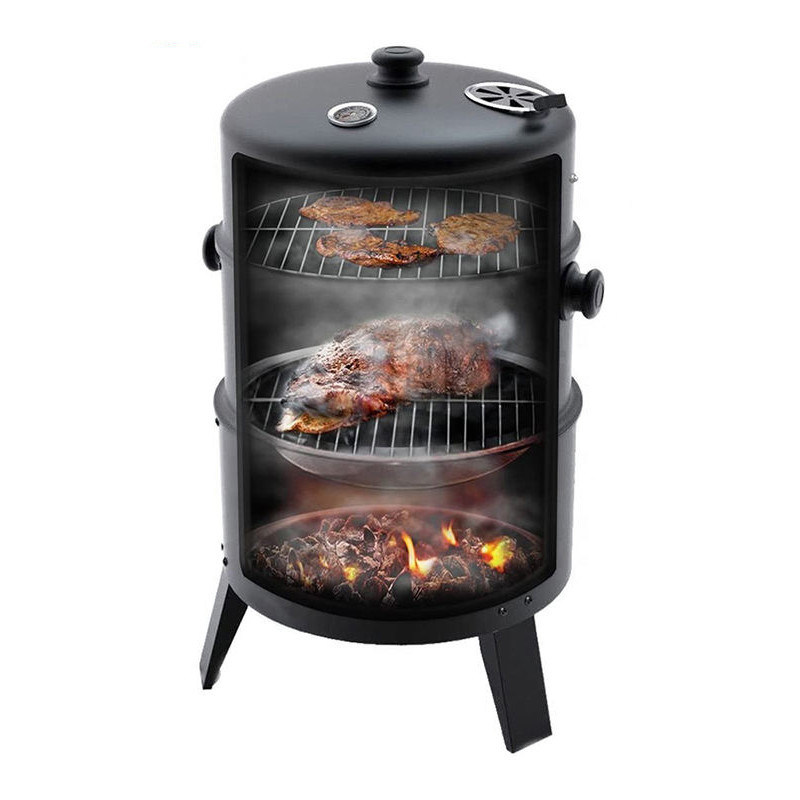Black Stainless Steel Sokeless Charcoal Barbecue Grill 44*53*80cm Vertical 3 in 1 BBQ